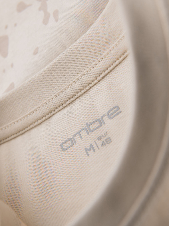 Ombre Clothing Pánské tričko s potiskem a kulatým výstřihem - krémové