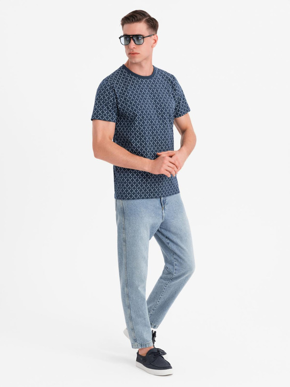 Ombre Clothing Pánské pletené tričko s celoplošným potiskem - tmavě modré
