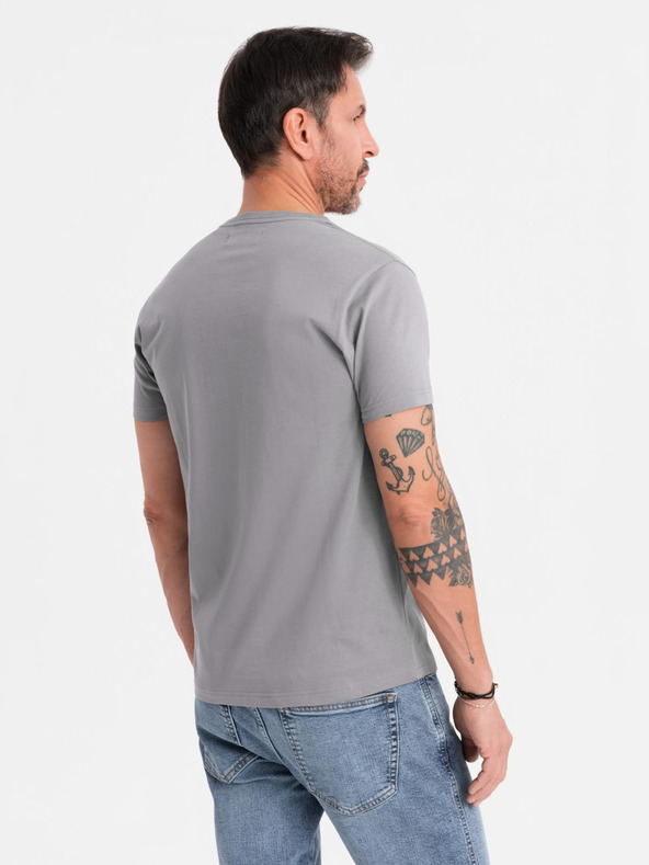 Ombre Clothing Pánské tričko s knoflíkovým výstřihem a semišovým lemem - šedé