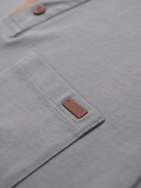 Ombre Clothing Pánské tričko s knoflíkovým výstřihem a semišovým lemem - šedé