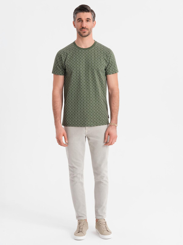 Ombre Clothing Pánské pletené tričko s celoplošným potiskem - olivové