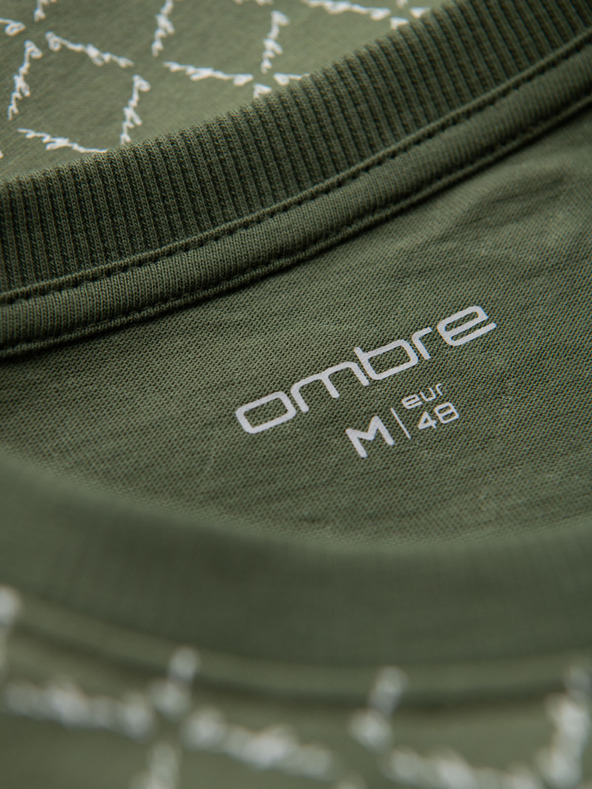 Ombre Clothing Pánské pletené tričko s celoplošným potiskem - olivové