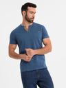 Ombre Clothing Pánské tričko s knoflíkovým výstřihem a semišovým lemem - tmavě modré