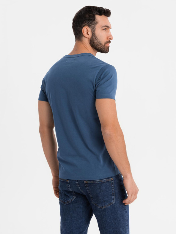 Ombre Clothing Pánské tričko s knoflíkovým výstřihem a semišovým lemem - tmavě modré