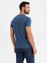 Ombre Clothing Pánské tričko s knoflíkovým výstřihem a semišovým lemem - tmavě modré