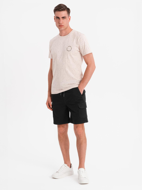 Ombre Clothing Pánské bavlněné tričko s potiskem a kulatým výstřihem - béžové