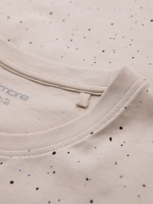 Ombre Clothing Pánské bavlněné tričko s potiskem a kulatým výstřihem - béžové