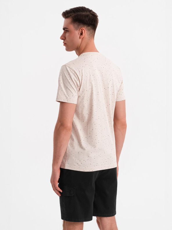 Ombre Clothing Pánské bavlněné tričko s potiskem a kulatým výstřihem - béžové