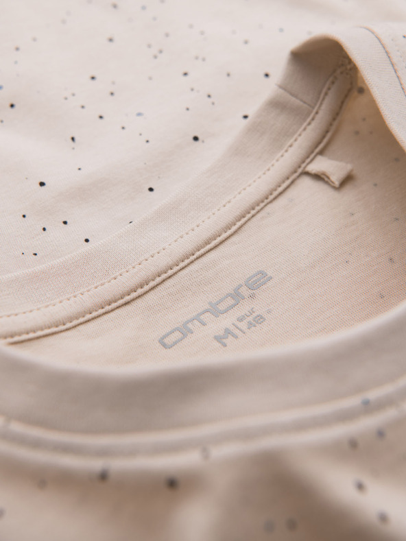 Ombre Clothing Pánské bavlněné tričko s potiskem a kulatým výstřihem - béžové