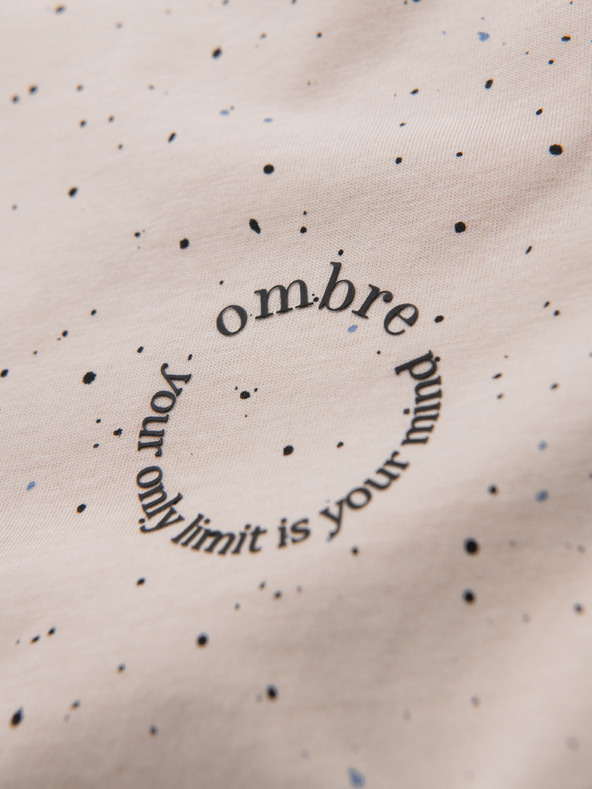 Ombre Clothing Pánské bavlněné tričko s potiskem a kulatým výstřihem - béžové