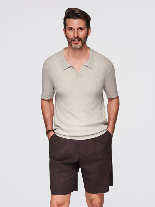 Ombre Clothing Pánská polokošile bez knoflíků s otevřeným límečkem - světle šedá