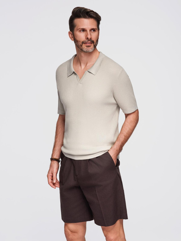 Ombre Clothing Pánská polokošile bez knoflíků s otevřeným límečkem - světle šedá