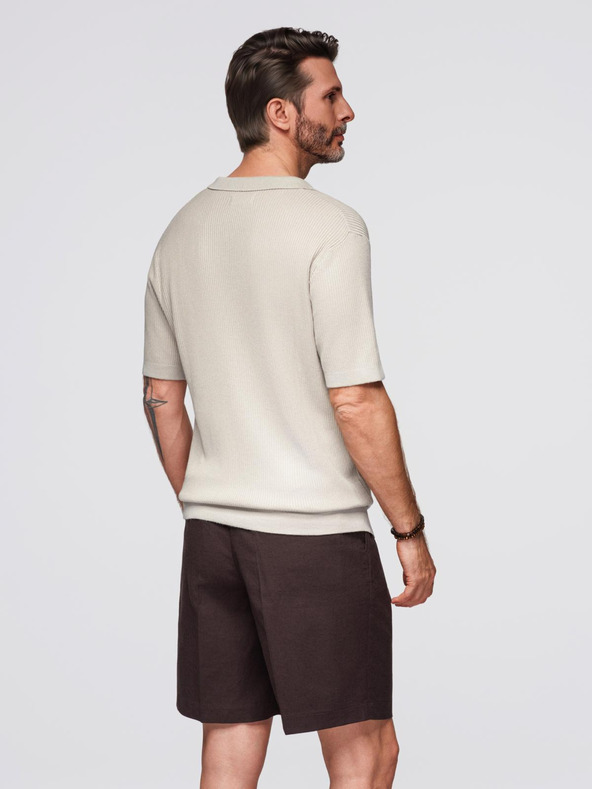 Ombre Clothing Pánská polokošile bez knoflíků s otevřeným límečkem - světle šedá