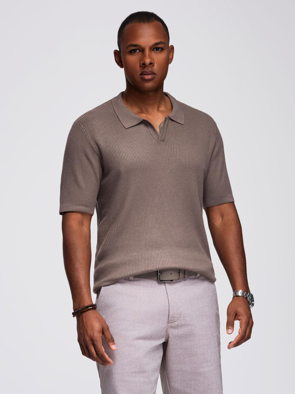 Ombre Clothing Pánská polokošile bez knoflíků s otevřeným límečkem - popel