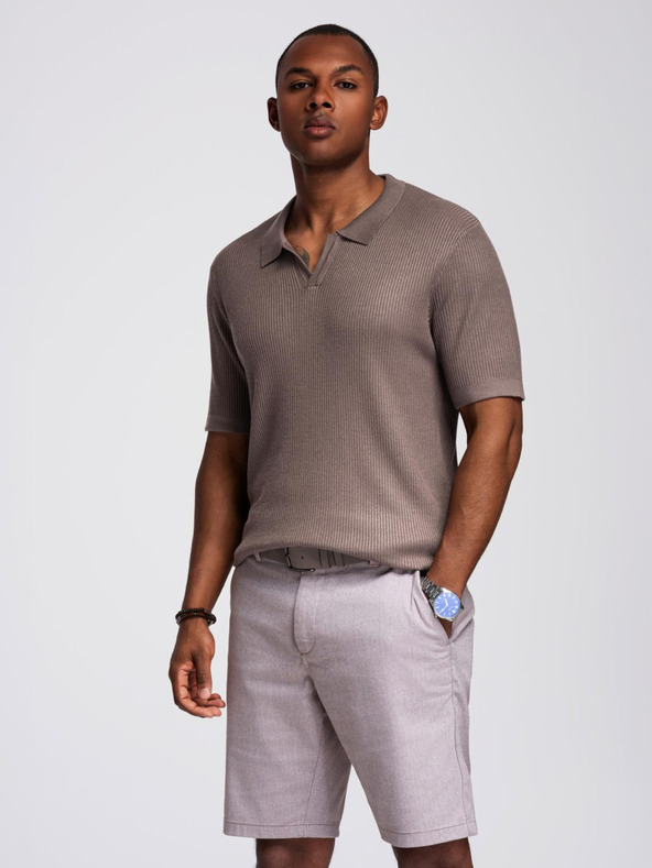 Ombre Clothing Pánská polokošile bez knoflíků s otevřeným límečkem - popel