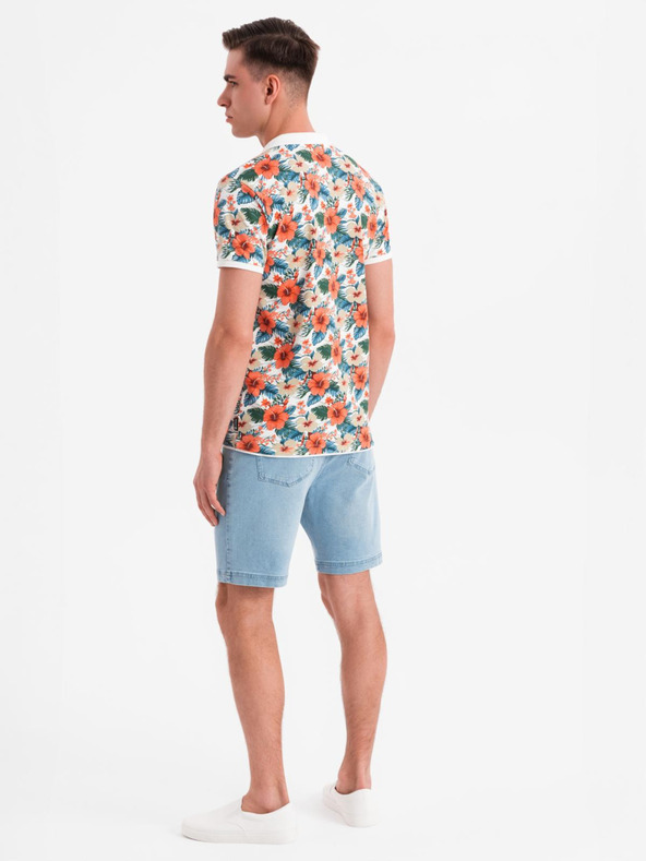 Ombre Clothing Bavlněná polokošile s květinovým potiskem - bílá