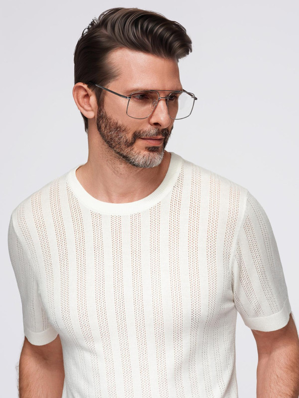 Ombre Clothing Pánský svetr s kulatým výstřihem a krátkými rukávy - bílý