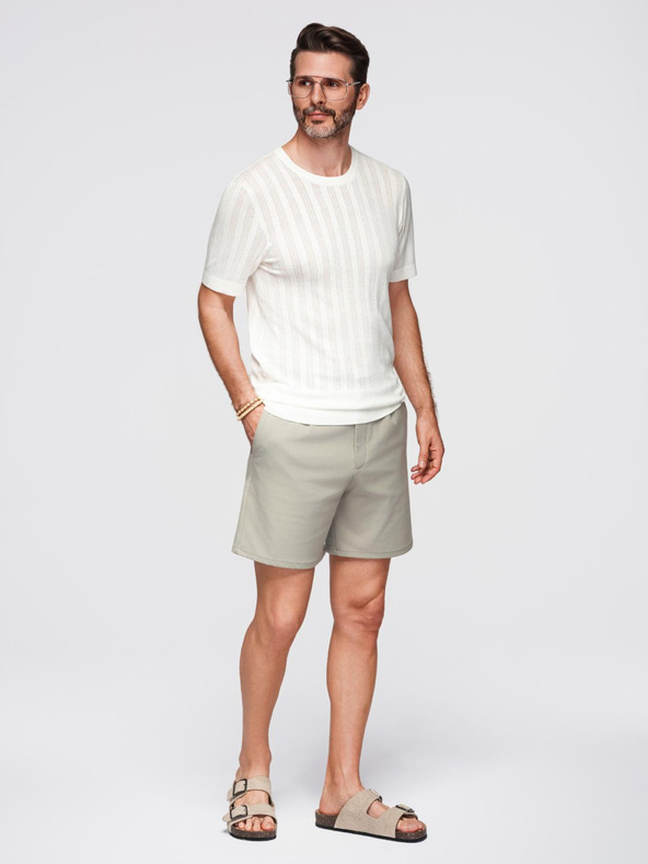 Ombre Clothing Pánský svetr s kulatým výstřihem a krátkými rukávy - bílý