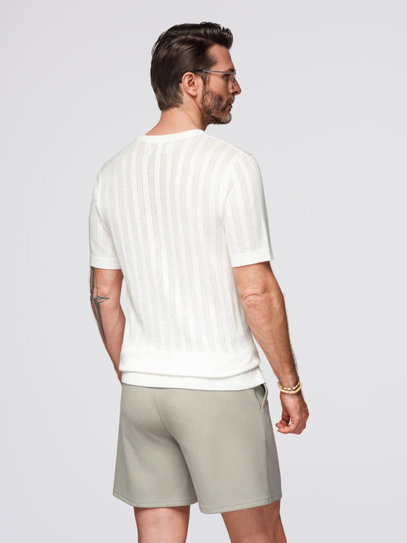 Ombre Clothing Pánský svetr s kulatým výstřihem a krátkými rukávy - bílý