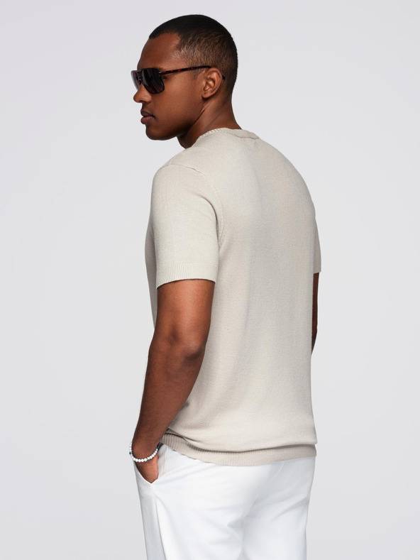 Ombre Clothing Pánská klasická pletená košile s žebrovanými manžetami - světle šedá