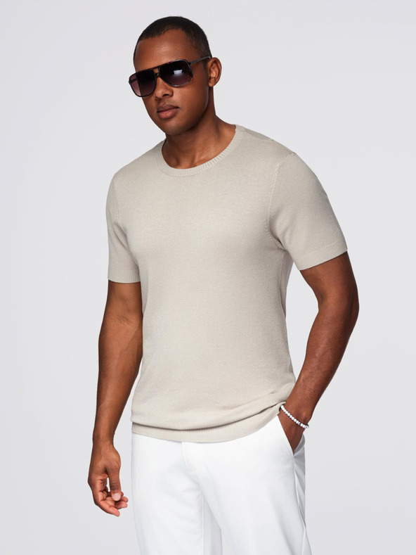 Ombre Clothing Pánská klasická pletená košile s žebrovanými manžetami - světle šedá