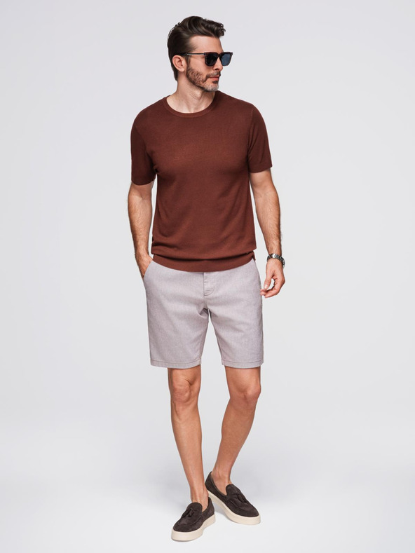 Ombre Clothing Pánská klasická pletená košile s žebrovanými manžetami - teplá hnědá