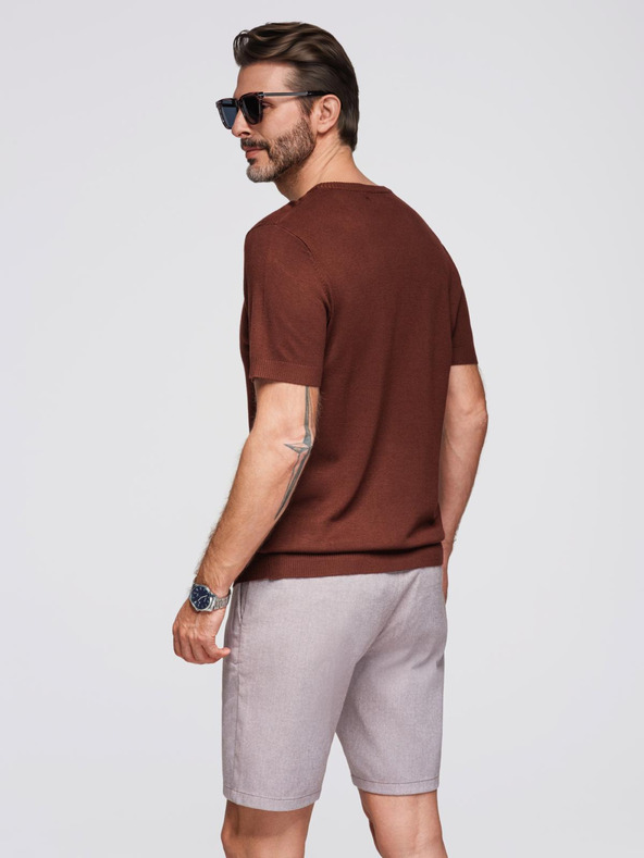 Ombre Clothing Pánská klasická pletená košile s žebrovanými manžetami - teplá hnědá