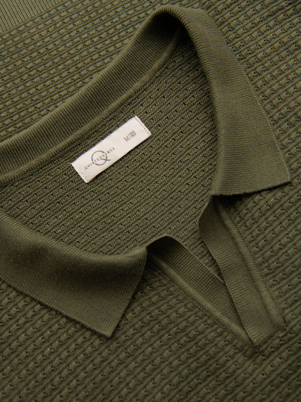 Ombre Clothing Pánská pletená polokošile bez knoflíků - olivová