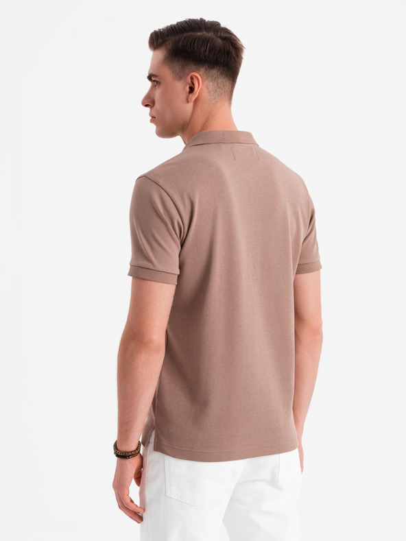 Ombre Clothing Pánská polokošile s výstřihem na zip - světle hnědá