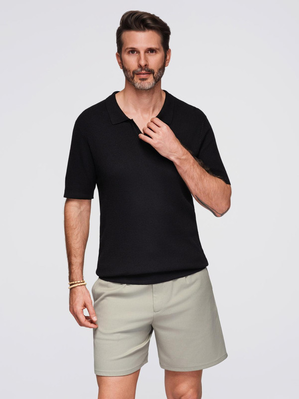 Ombre Clothing Pánská polokošile s otevřeným límečkem bez knoflíků - černá