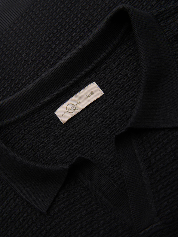 Ombre Clothing Pánská pletená polokošile bez knoflíků - černá