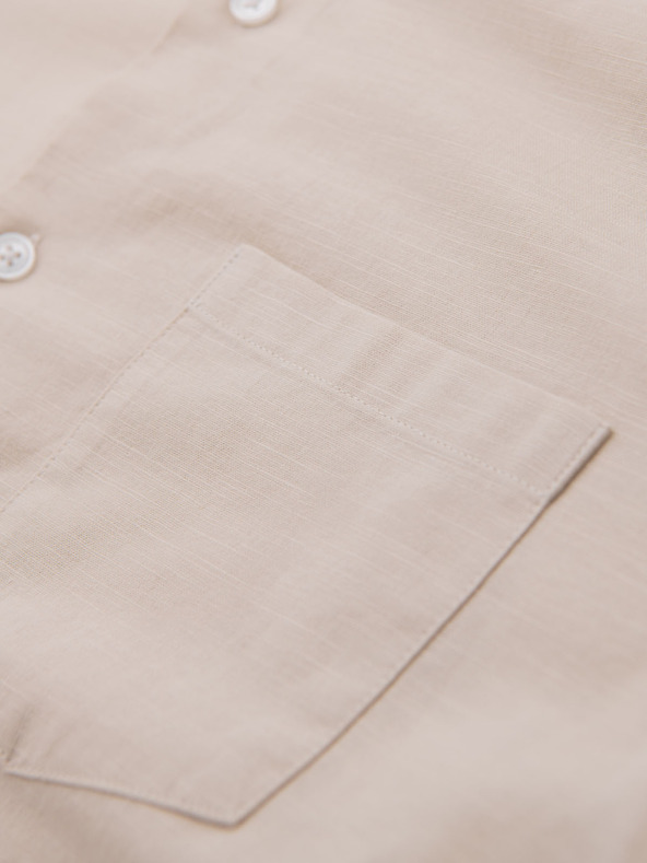 Ombre Clothing Pánská plátěná košile se stojáčkem a kapsou REGULAR FIT - krémová