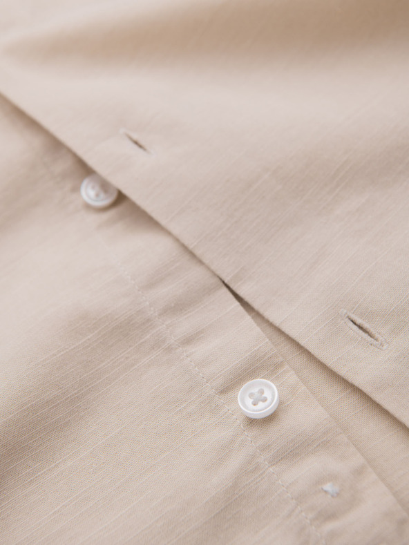 Ombre Clothing Pánská plátěná košile se stojáčkem a kapsou REGULAR FIT - krémová