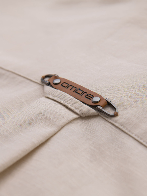 Ombre Clothing Pánská plátěná košile s klasickým límcem a kapsami REGULAR FIT - krémová