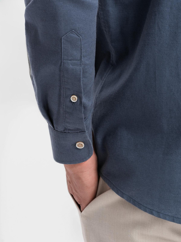 Ombre Clothing Pánská plátěná košile s klasickým límcem a kapsami REGULAR FIT - modrá