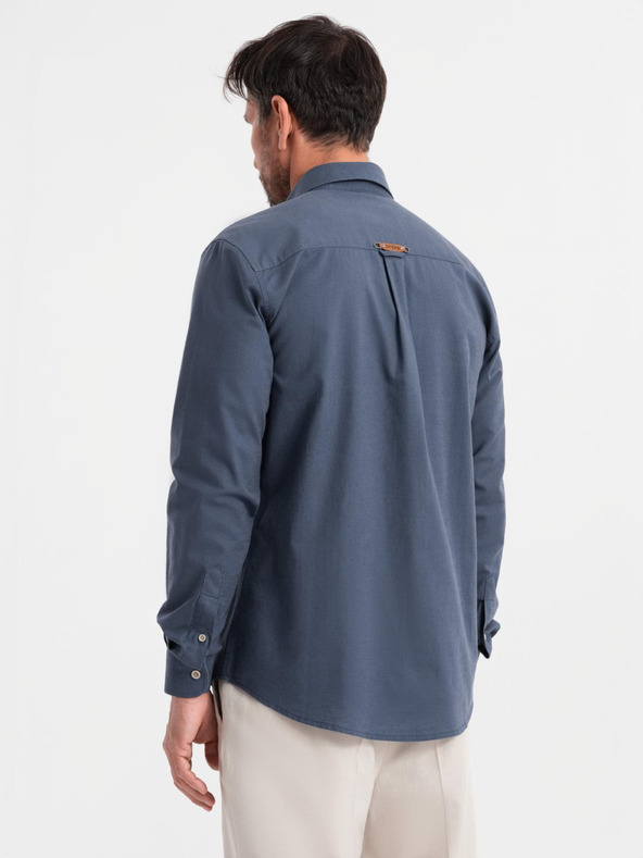Ombre Clothing Pánská plátěná košile s klasickým límcem a kapsami REGULAR FIT - modrá