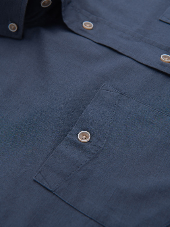 Ombre Clothing Pánská plátěná košile s klasickým límcem a kapsami REGULAR FIT - modrá