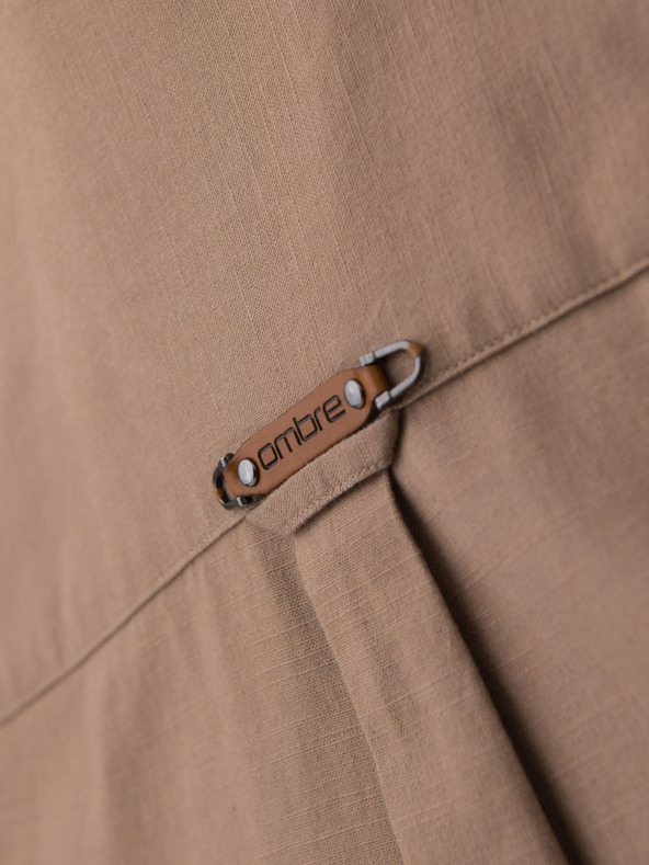 Ombre Clothing Pánská lněná košile s klasickým límcem a kapsami REGULAR FIT - světle hnědá