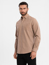 Ombre Clothing Pánská lněná košile s klasickým límcem a kapsami REGULAR FIT - světle hnědá