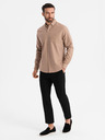 Ombre Clothing Pánská lněná košile s klasickým límcem a kapsami REGULAR FIT - světle hnědá