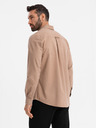 Ombre Clothing Pánská lněná košile s klasickým límcem a kapsami REGULAR FIT - světle hnědá