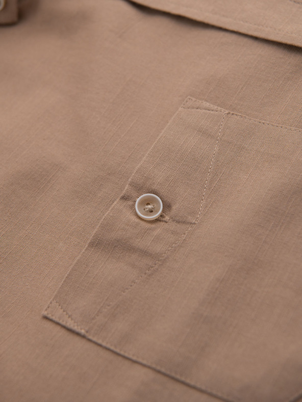 Ombre Clothing Pánská lněná košile s klasickým límcem a kapsami REGULAR FIT - světle hnědá