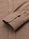 Ombre Clothing Pánská lněná košile s klasickým límcem a kapsami REGULAR FIT - světle hnědá
