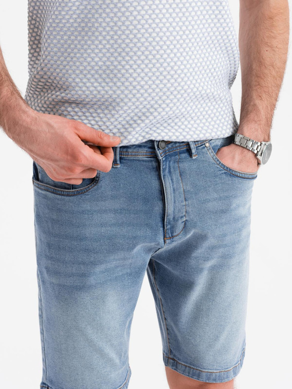 Ombre Clothing Pánské džínové kraťasy klasického střihu - světle modré