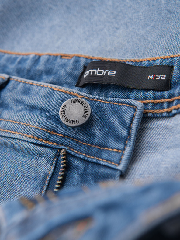 Ombre Clothing Pánské džínové kraťasy klasického střihu - světle modré