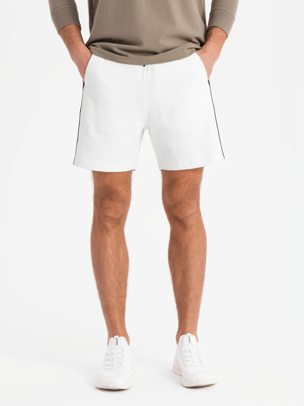 Ombre Clothing Pánské krátké teplákové kraťasy s širokými pruhy - bílé