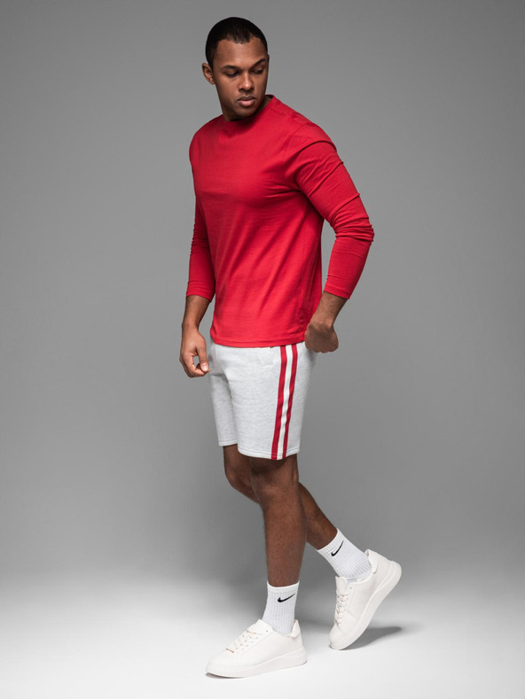 Ombre Clothing Pánské teplákové šortky s lemováním a žebrovaným pasem - šedý melír