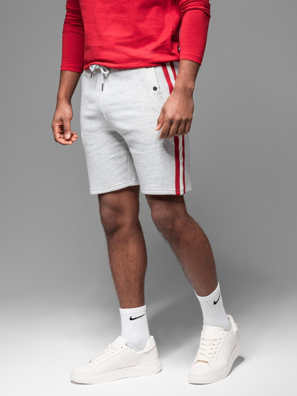 Ombre Clothing Pánské teplákové šortky s lemováním a žebrovaným pasem - šedý melír