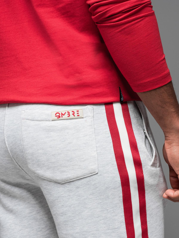 Ombre Clothing Pánské teplákové šortky s lemováním a žebrovaným pasem - šedý melír