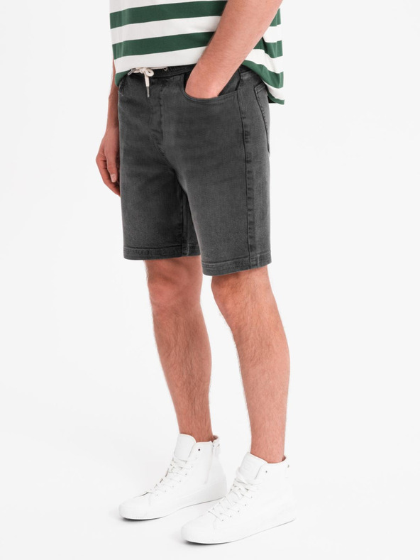 Ombre Clothing Pánské šortky s elastickým pasem a pracím efektem - šedé